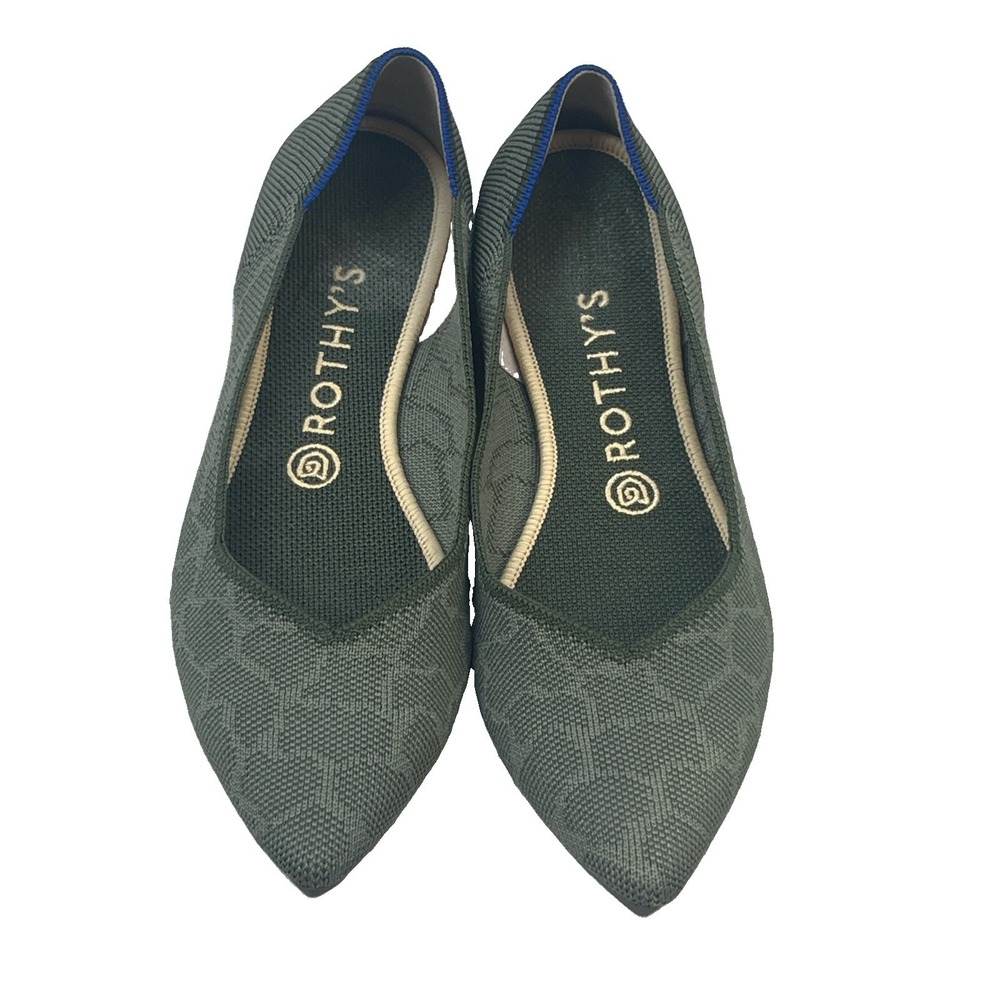 Rothy's Flats Olive Green Knit  Size W9 Women's Pointed-Toe Safari Pattern Shoes